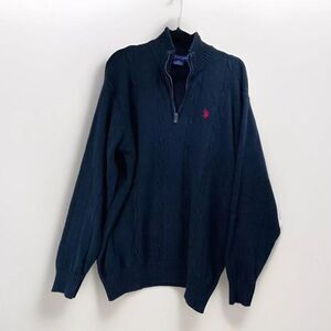 U.S. Polo Assn Warm Wow Sweater Men's X-Large 1/4-Zip Navy Red Pony Western Boho